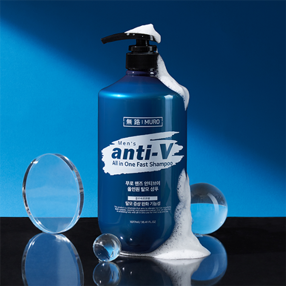 [MURO] Men’s Anti-V All-in-One Fast Shampoo 1077ml – Blue Pheromone | pH 5.5 Mild Acidic Shampoo | Complete Scalp Care for Hair Loss & Corneous Relief | Functional Formula - Made in Korea